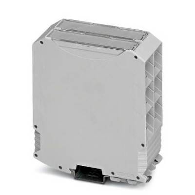 Un habillage rectangulaire gris pour armoire électrique, pourvu de fentes de ventilation sur les côtés.