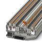Un connecteur électrique gris avec plusieurs rangées de connexions, adapté aux applications industrielles.