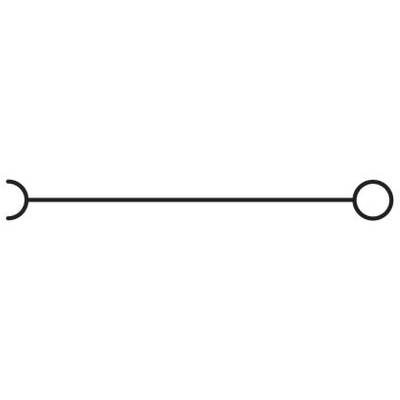 Ligne avec des cercles à chaque extrémité et une ouverture à gauche, ressemblant à un symbole de circuit électrique.