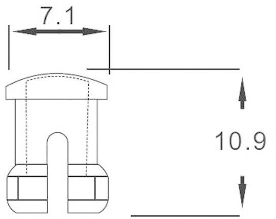 Dessin technique d'un composant avec dimensions : Largeur 7,1 cm, Hauteur 10,9 cm.