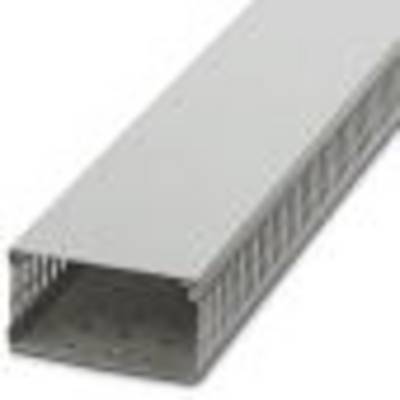 Un chenal de câbles rectangulaire gris avec des côtés ouverts pour l'organisation et le guidage des câbles dans les installations électriques.