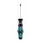 Tournevis avec long manche étroit et poignée ergonomique en noir et turquoise, adapté aux travaux manuels précis.
