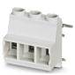 Un connecteur blanc tripolaire avec deux broches latérales, adapté pour les connexions électriques.