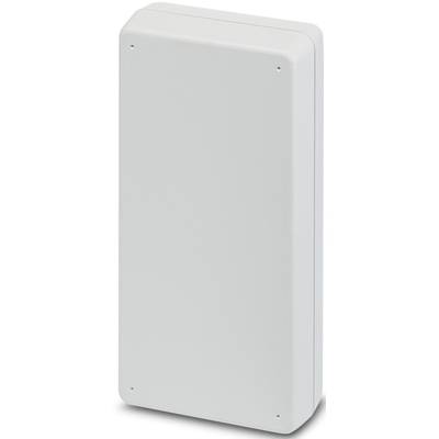 Boîtier rectangulaire blanc, orienté verticalement, avec des angles arrondis et quatre petites vis visibles dans les coins.