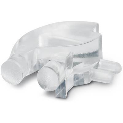 Une entretoise de plastique claire, incurvée, avec des extrémités arrondies, probablement un composant d'un dispositif technique ou mécanique.