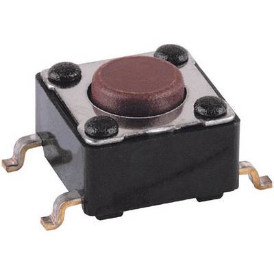 Un bouton-poussoir rectangulaire à bouton rouge et quatre bornes. Il est utilisé pour commuter des circuits électriques. Adapté aux appareils électroniques.