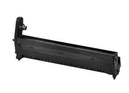 Image d'une pièce d'imprimante noire, probablement un module de toner ou d'encre. Elle est allongée et présente un design rectangulaire.