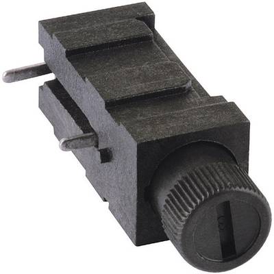 Un composant électronique noir, rectangulaire, avec un bouton rotatif rond et strié. Il comporte deux broches métalliques saillantes.