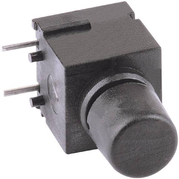 Interrupteur à bouton-poussoir noir avec trois broches métalliques pour connexion électrique, adapté aux projets électroniques.