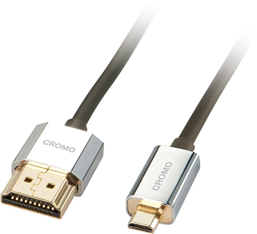 Câble de raccordement LINDY HDMI Fiche mâle HDMI-A, Fiche mâle HDMI-Micro-D 2.00 m noir 41682 Câble HDMI-0