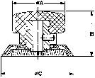 Dessin technique d'une coupe transversale avec cotations. Les composants principaux sont désignés par A, B et C, avec leur hauteur et leur diamètre.