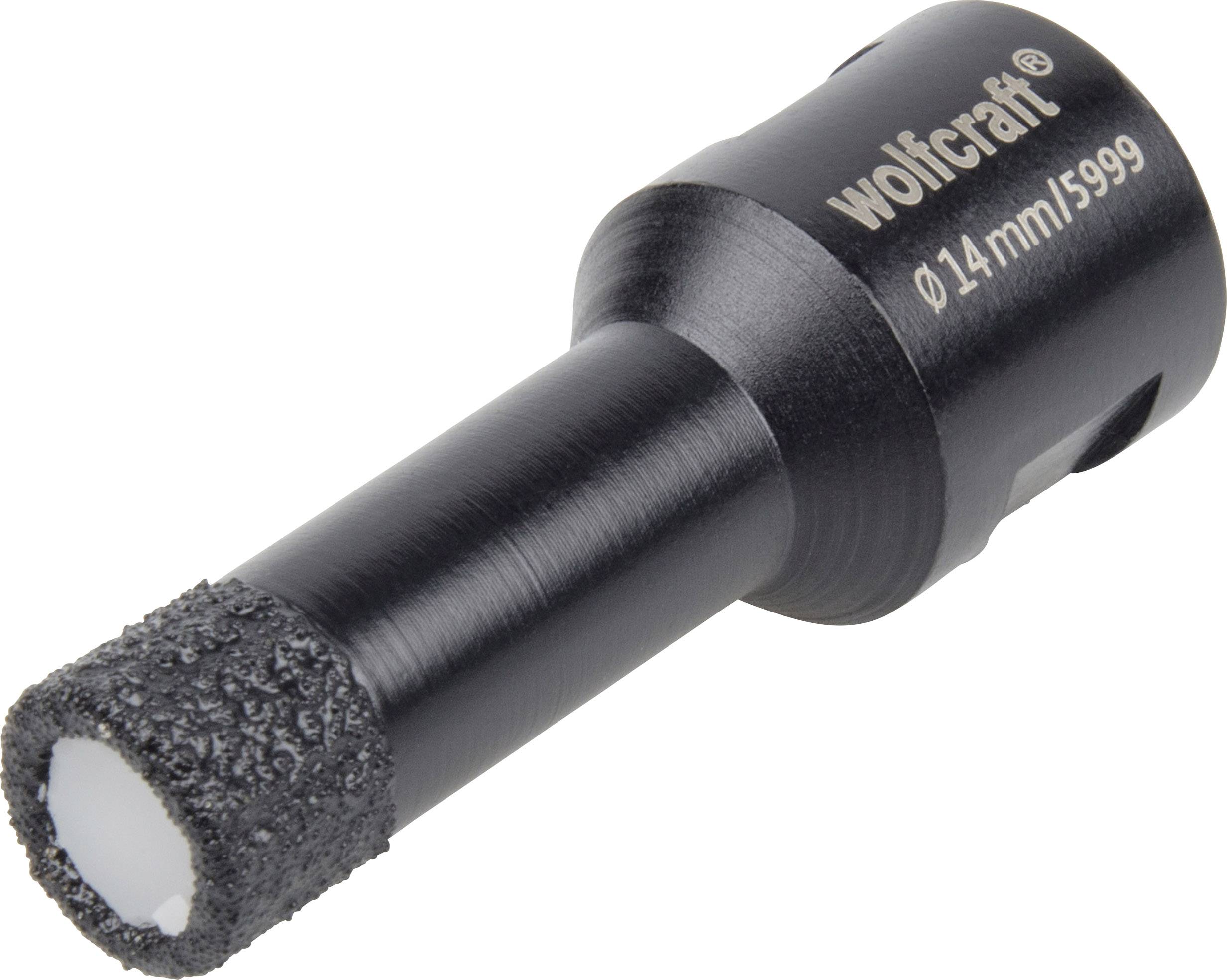 Couronne de forage de 'wolfcraft' de 14 mm de diamètre pour perçages de carrelage, couleur noire, denture robuste pour un perçage précis.