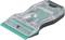 Un grattoir en plastique avec un boîtier transparent et un embout turquoise, adapté pour enlever des autocollants ou des saletés des surfaces lisses.