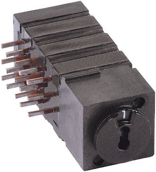 Un connecteur rectangulaire noir avec plusieurs broches métalliques dépassant sur la gauche, utilisé pour établir une connexion électrique.