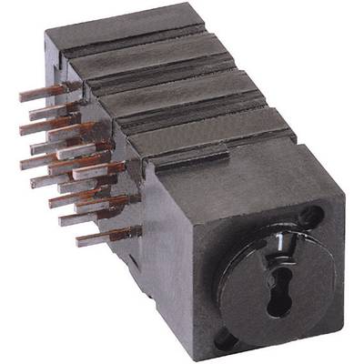 Un connecteur rectangulaire noir avec plusieurs broches métalliques dépassant sur la gauche, utilisé pour établir une connexion électrique.