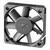 Un ventilateur d'ordinateur carré en métal noir à sept pales, utilisé pour le refroidissement des appareils électroniques.