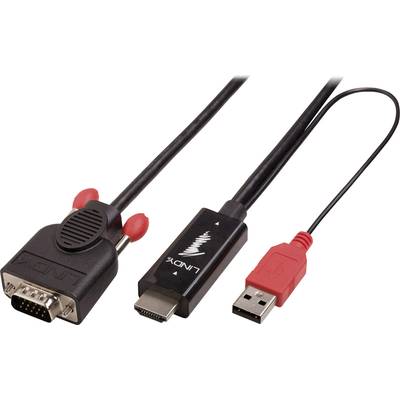 Câble adaptateur LINDY HDMI / VGA Fiche mâle HDMI-A, Fiche mâle VGA 15 pôles 3.00 m noir 41457  Câble HDMI