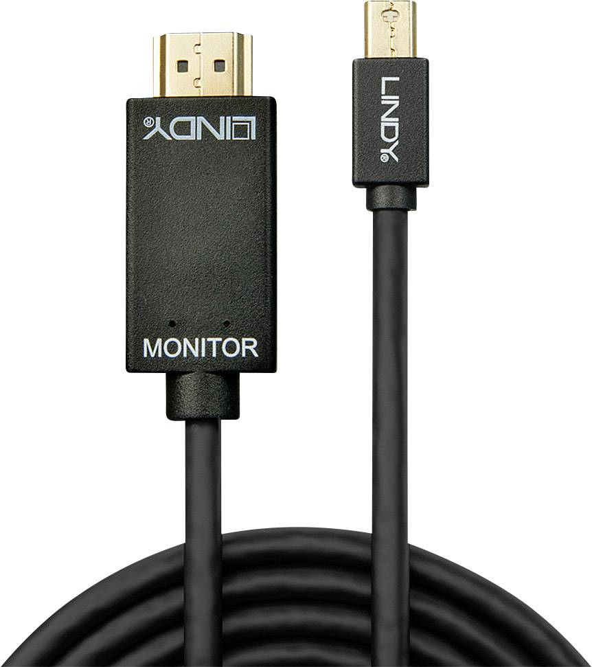 Un câble HDMI noir avec l'inscription 'MONITOR' sur la fiche, adapté pour connecter des écrans à d'autres appareils.
