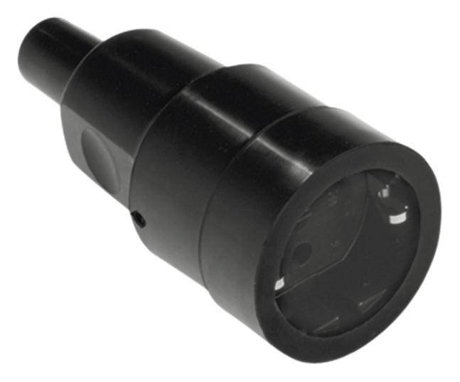 Adaptateur noir à fiche cylindrique, adapté pour les connexions d'appareils électroniques ou électroménagers.