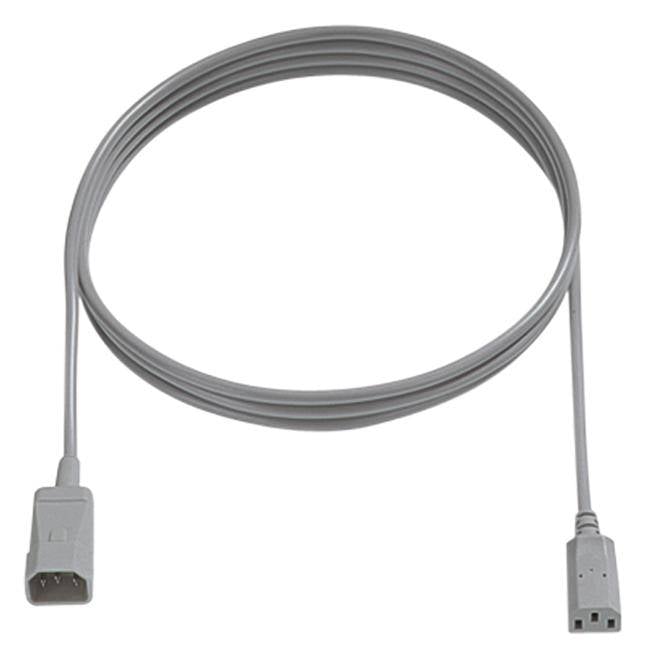 Câble réseau gris avec fiches rectangulaires à chaque extrémité, utilisé pour l'alimentation électrique des appareils électroniques.