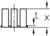 Dessin technique montrant un composant rectangulaire avec une longueur indiquée '1' et une hauteur 'X', reliés par des lignes et des flèches.