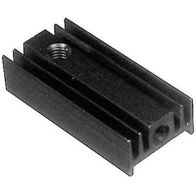 Dissipateur thermique en aluminium noir, de forme rectangulaire, avec ailettes multiples pour l'évacuation de la chaleur et un trou de fixation.