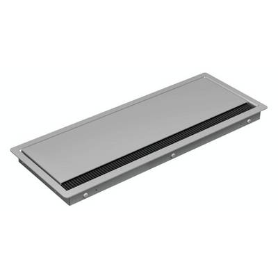 Grille de ventilation rectangulaire, de couleur argentée, avec des fentes de ventilation noires.