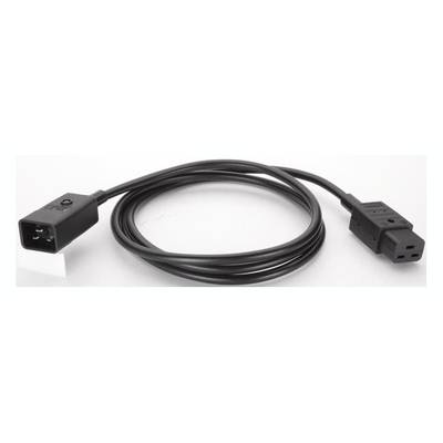 Câble réseau noir avec une fiche IEC-C14 d'un côté et une fiche IEC-C13 de l'autre, enroulé.