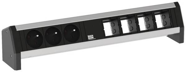 Bachmann 902.007 Bloc multiprise sans interrupteur  noir, aluminium fiche FR