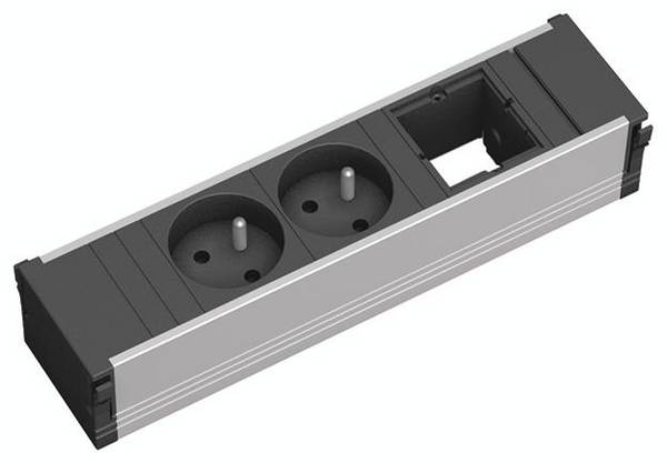 Bachmann 912.010 Bloc multiprise sans interrupteur  aluminium, noir fiche FR