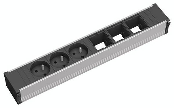 Bachmann 912.012 Bloc multiprise sans interrupteur  aluminium, noir fiche FR