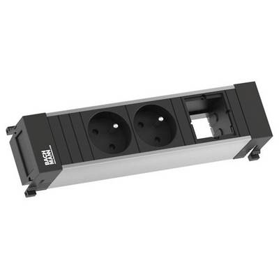 Bloc multiprises 'BACHMANN' avec deux prises Schuko et un emplacement de module vide. Forme rectangulaire, adapté au montage sur table.