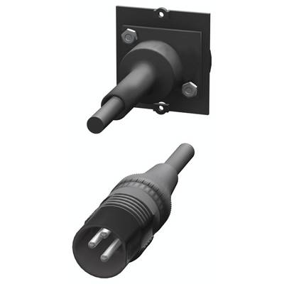 Illustration d'un connecteur industriel. En haut la prise femelle, en bas la fiche mâle. Les deux sont conçus pour un usage robuste.