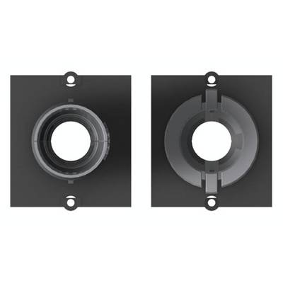 Deux plaques métalliques noires avec des ouvertures rondes en leur centre, placées côte à côte. Vue de l'avant et de l'arrière.