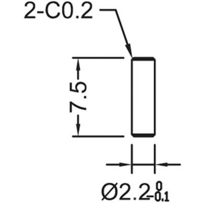 Dessin technique d'une pièce cylindrique de diamètre Ø2,2 et de hauteur 7,5. Tolérances : ±0,2 et ±0,1.