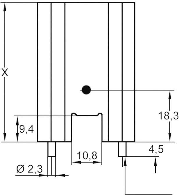 Dessin d'un composant technique avec plusieurs indications dimensionnelles : hauteur 18,3 mm, largeur 10,8 mm, diamètre 2,3 mm et autres dimensions.
