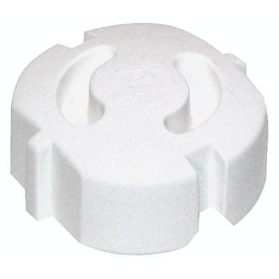 Un couvercle en plastique blanc aux bords arrondis et anguleux, souvent utilisé comme fermeture pour des récipients.