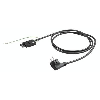 Câble électrique noir avec une fiche européenne d'un côté et une fiche bipolaire de l'autre.