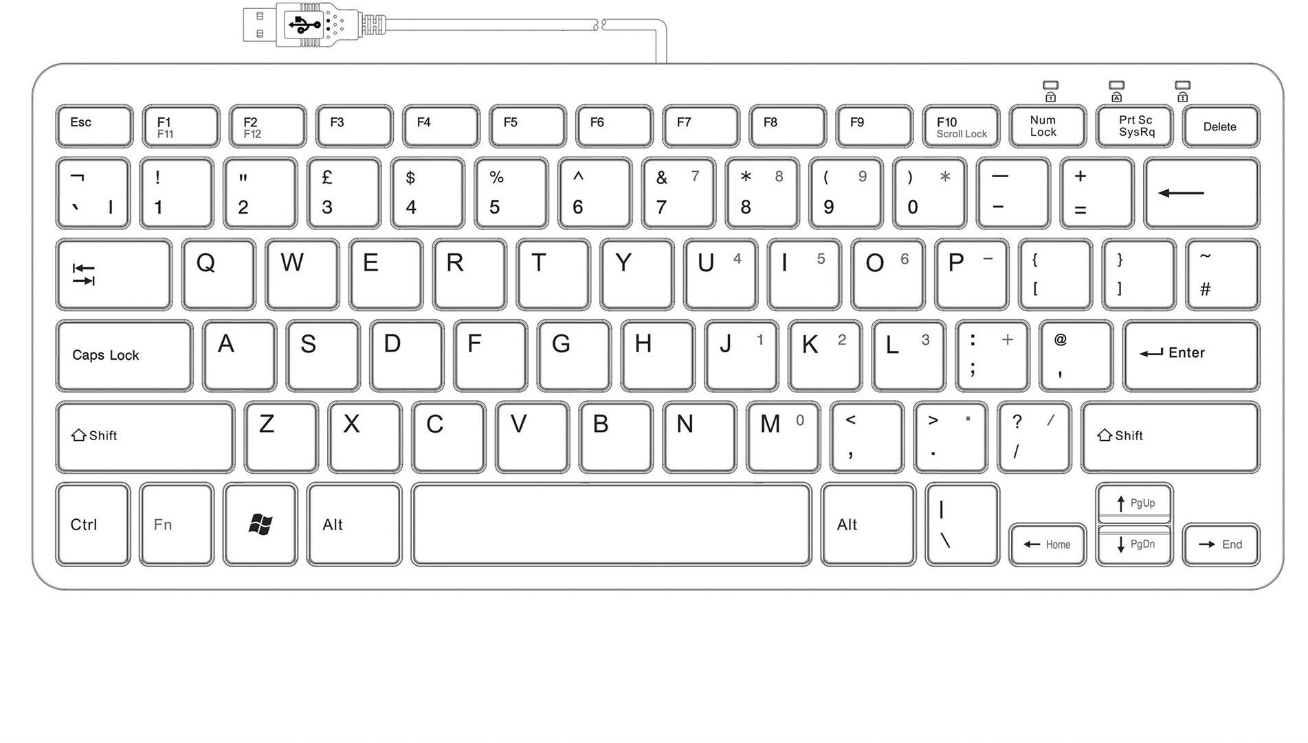R-GO Tools Compact USB Clavier anglais, QWERTY blanc ergonomique-5