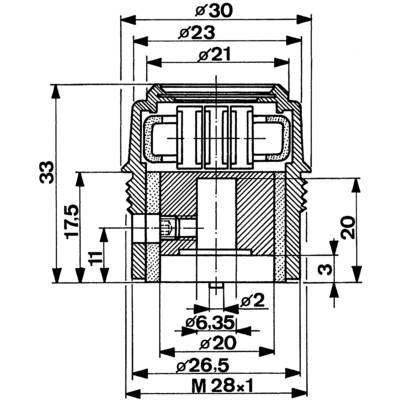 Dessin technique d'un composant cylindrique avec dimensions et détails. Présente des vues en coupe. Spécifications en millimètres.