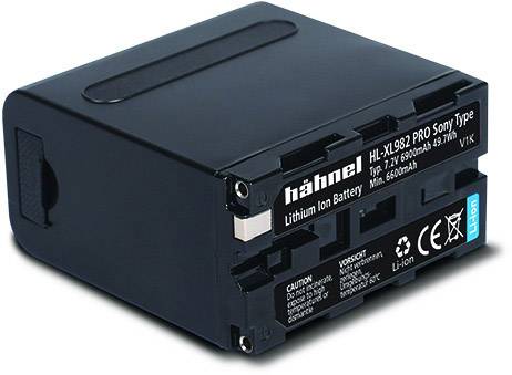 Un accumulateur noir au lithium-ion de la marque Hähnel, modèle 'HL-XL982 PRO Sony Type', capacité 7800mAh, tension 7,2V.