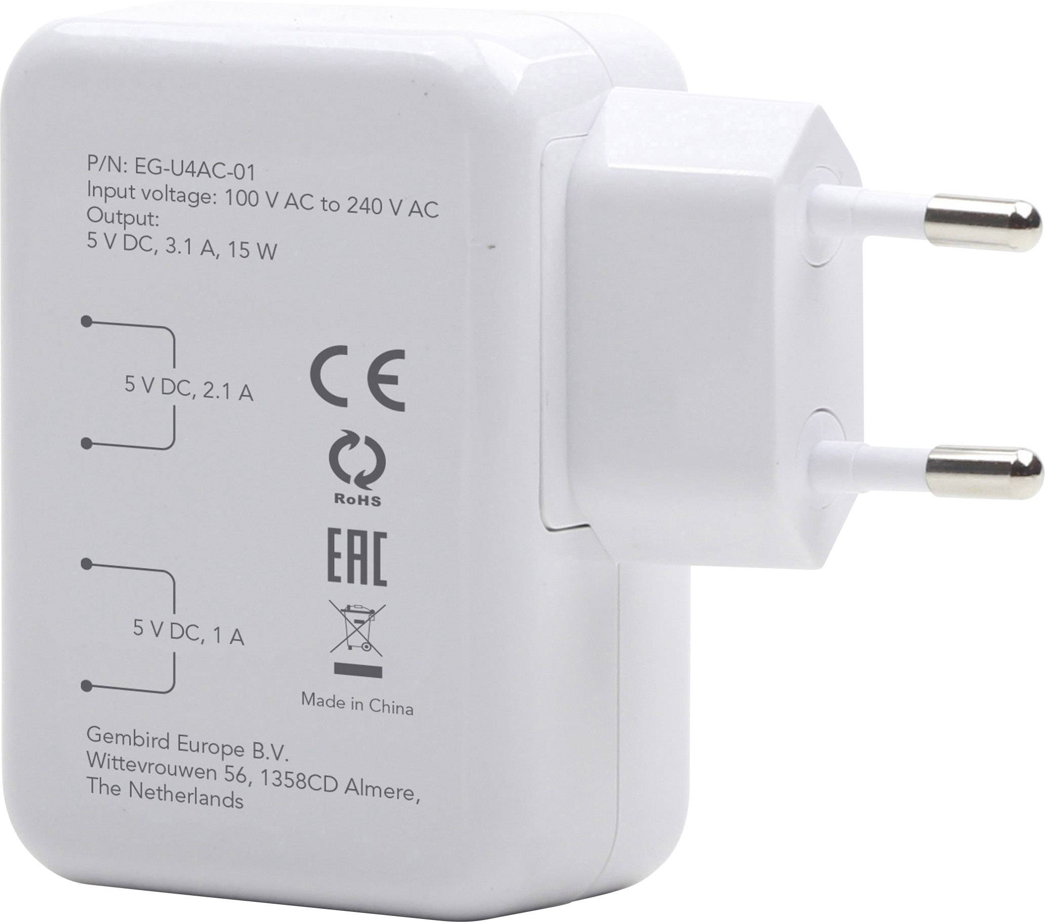 Energenie Uni-4-fach Chargeur USB 15 W USB blanc pour prise murale-2