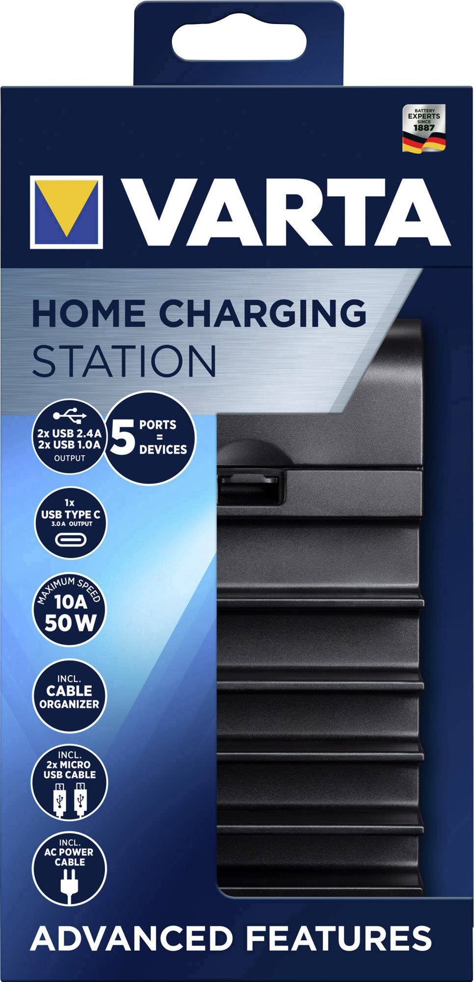 Varta Home-Station Station de charge USB 50 W USB, USB-C® femelle noir pour prise murale-2