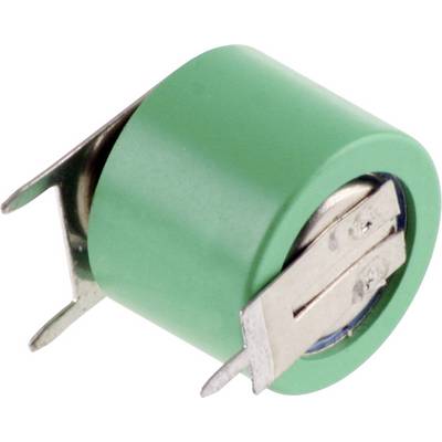 Un condensateur cylindrique vert avec deux bornes métalliques pour la fixation.