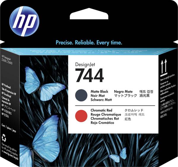 HP Tête d'impression à encre Tête d'impression 744 F9J88A d'origine noir mat, rouge