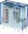 Un relais bleu de Finder, modèle 40.52, 8A 250V, avec broches métalliques et boîtier en plastique transparent, adapté pour une utilisation dans des circuits électroniques.