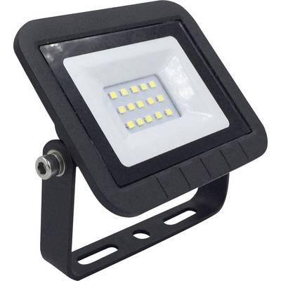 Un projecteur LED rectangulaire avec un cadre noir et un support en métal. La face avant présente plusieurs petites lumières jaunes.