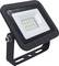 Un projecteur LED rectangulaire avec un cadre noir et un support en métal. La face avant présente plusieurs petites lumières jaunes.