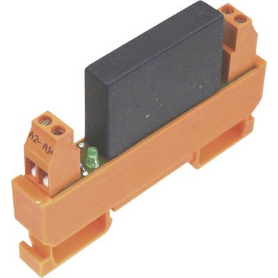 Composant électronique orange avec surface supérieure noire et diode électroluminescente verte, portant les désignations 'A2' et 'A1' sur le côté.