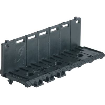 Support en plastique noir avec cinq fentes verticales pour le montage ou la fixation de composants électriques.